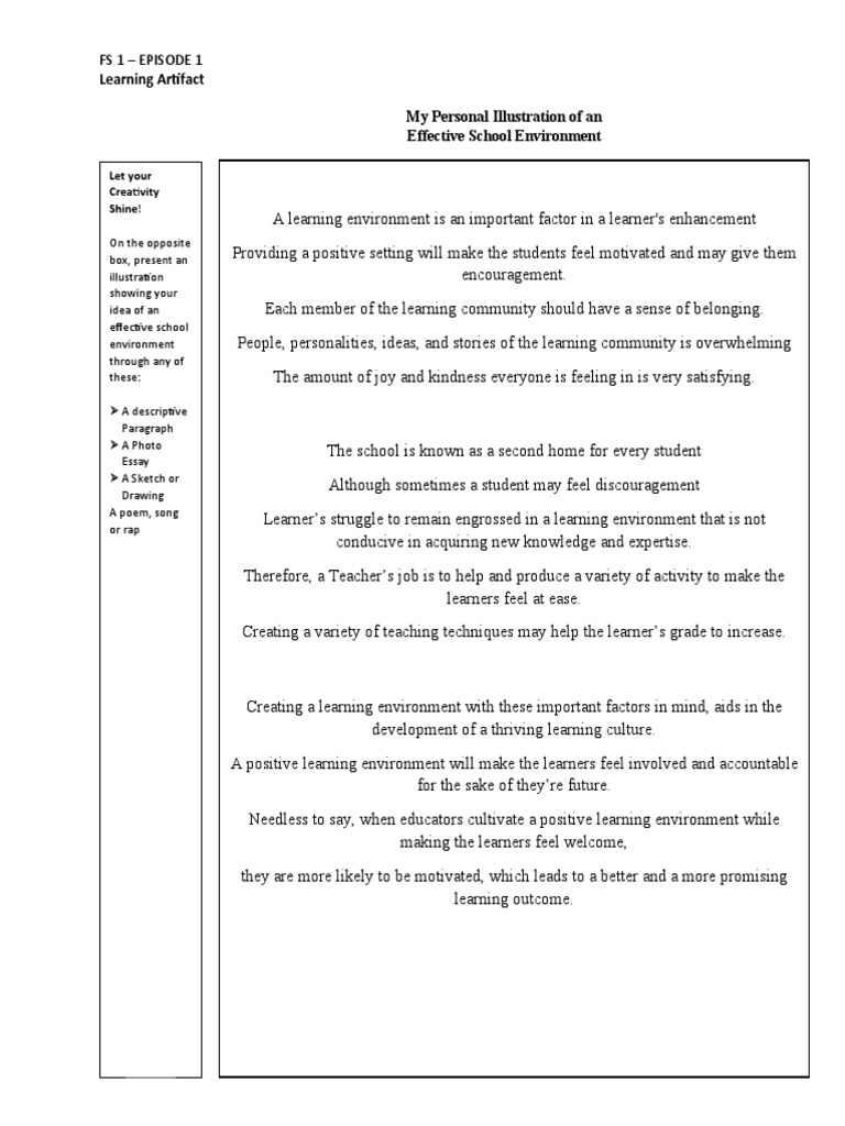 Learning Artifact My Personal Illustration Of An Effective School