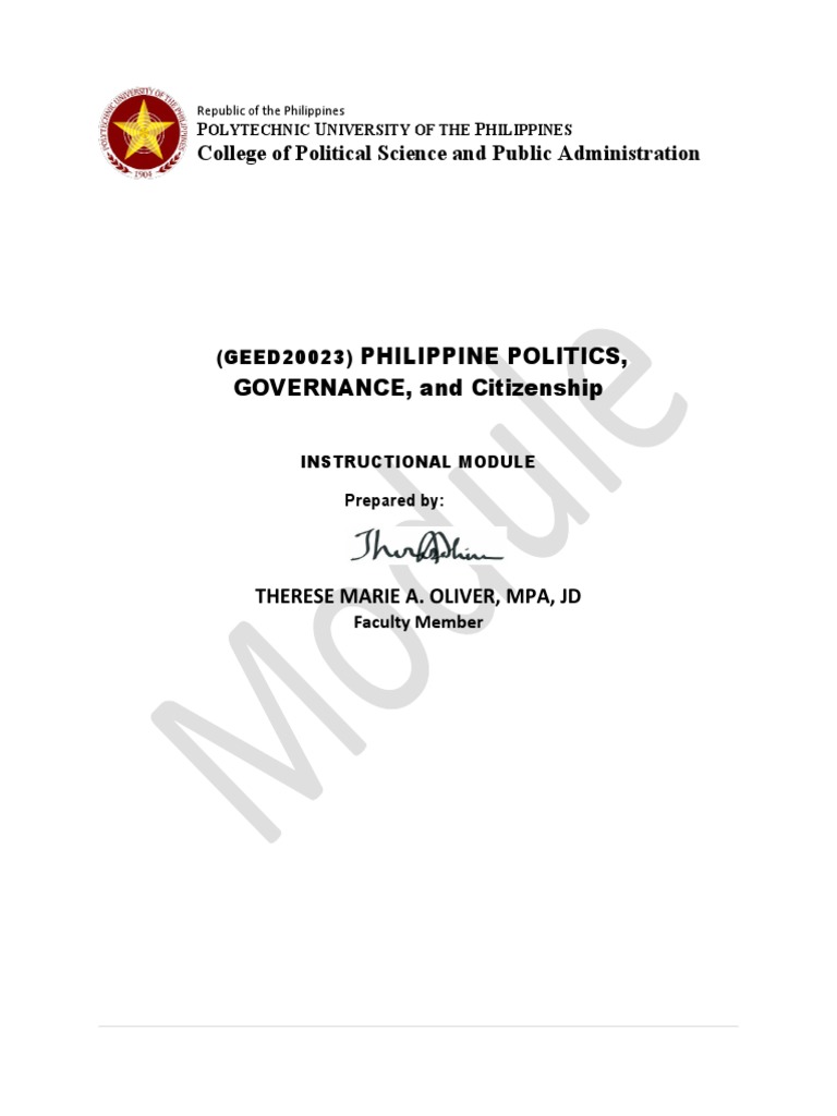 Revised GEED20023 Philippine Politics Governance and Citizenship ...