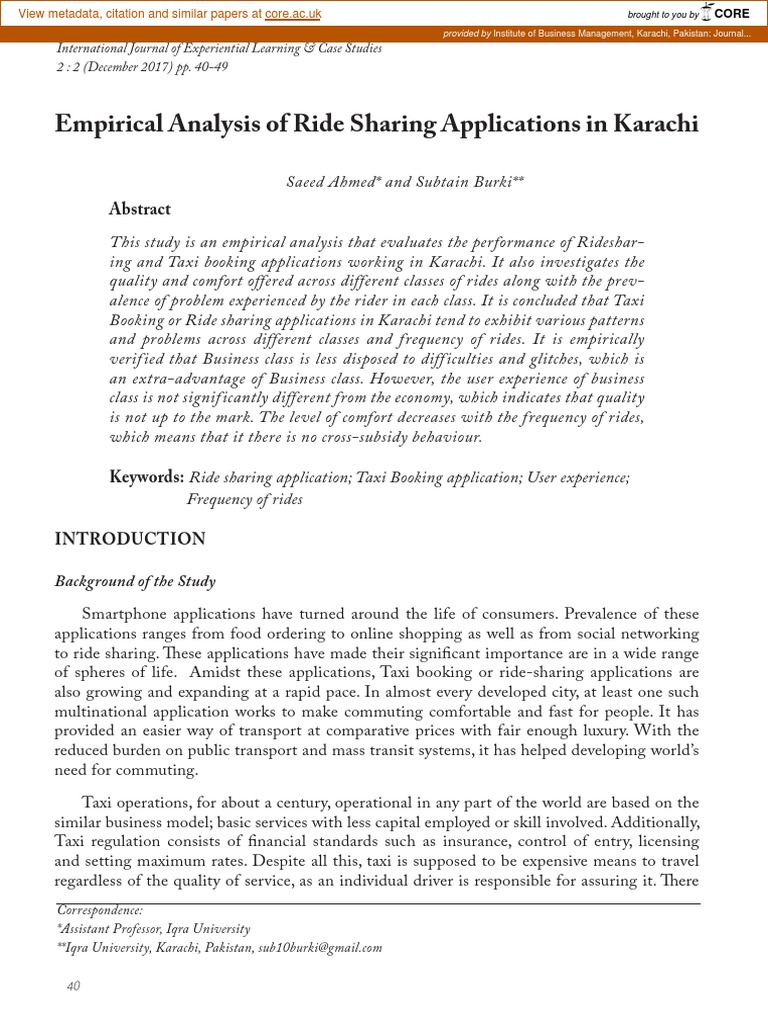 Empirical Analysis of Ride Sharing Applications in Karachi PDF