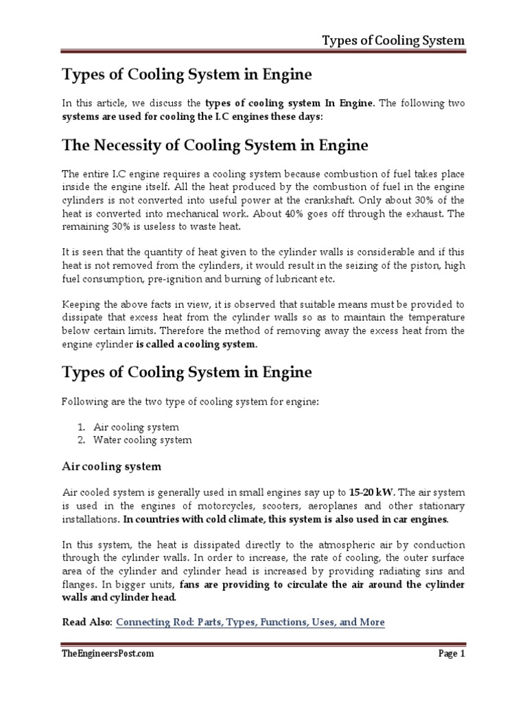 Engine Cooling System Types Explained | PDF | Engines | Pump