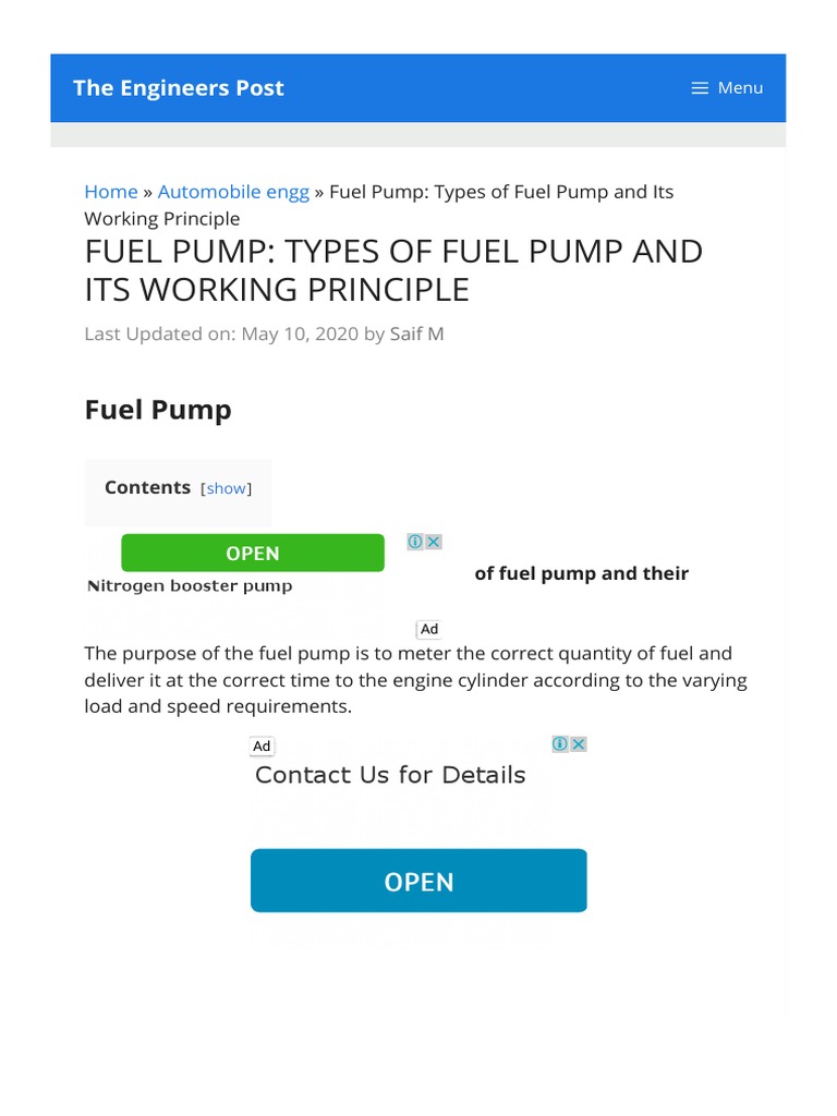 What Is Fuel Pump Types of Fuel Pump Its Working Principle PDF