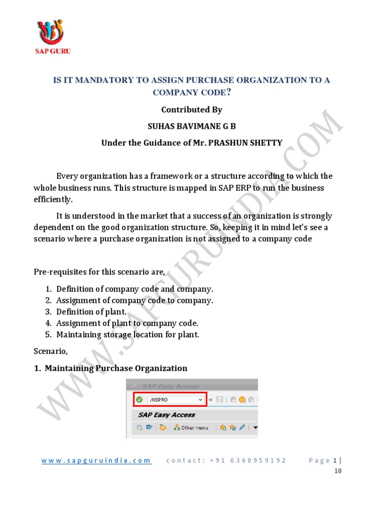 Assign Purchase Organisation To A Company Code | PDF | Business |  Information Technology Management