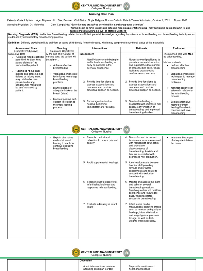 Ineffective Breastfeeding NCP PDF Breastfeeding Human Life Stages