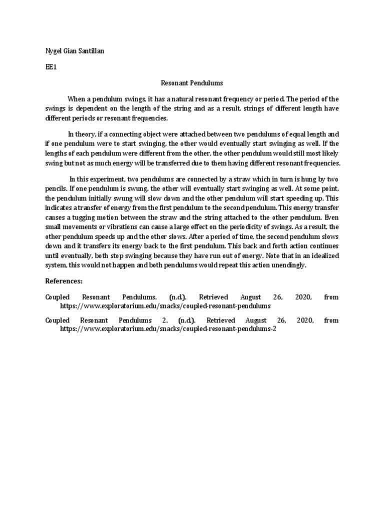 Coupled Resonant Pendulum Dynamics | PDF
