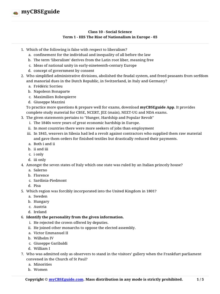 Mycbseguide Class 10 Social Science Term 1 His The Rise of