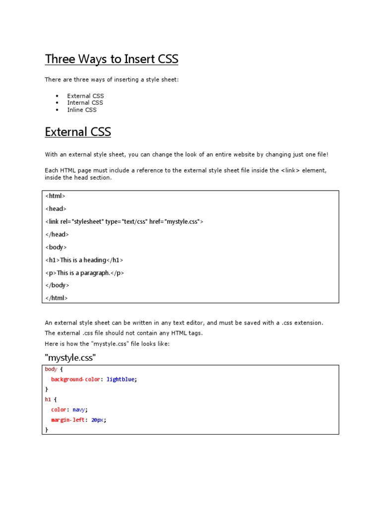 Three Ways To Insert CSS | PDF | Html | Graphics
