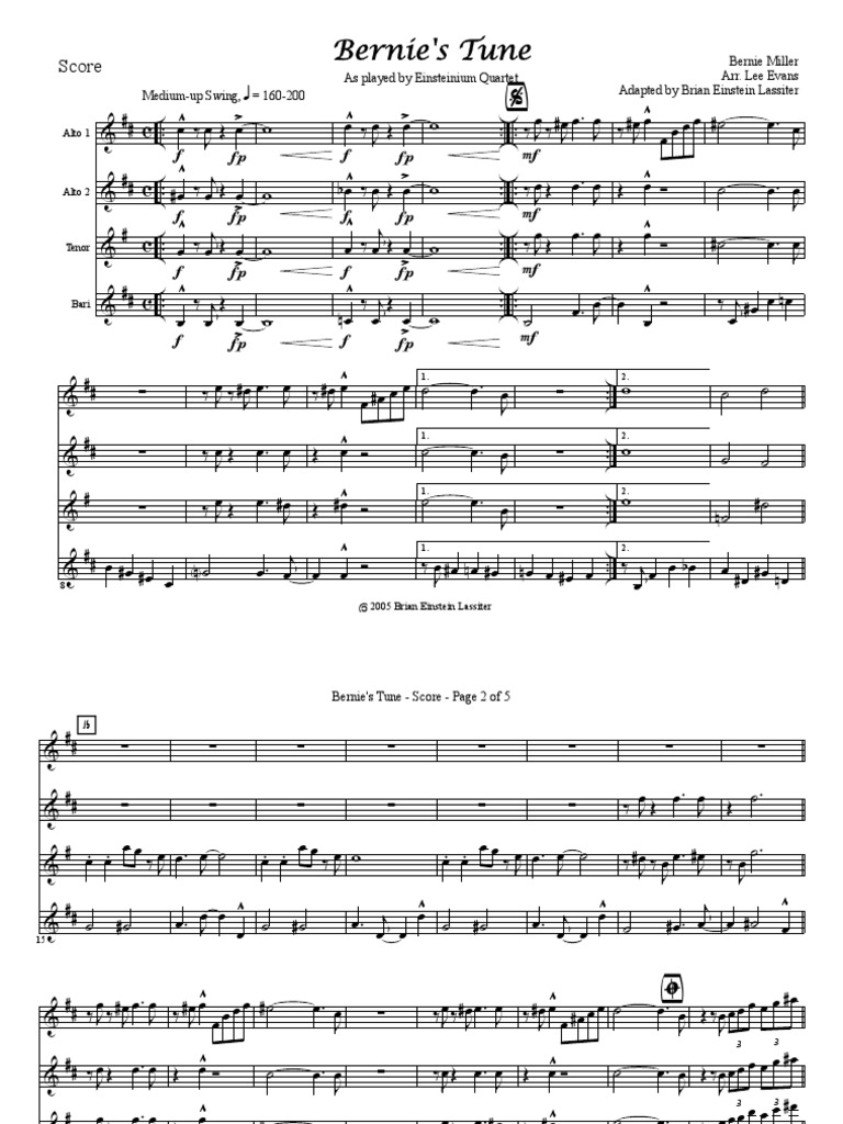 Bernie Miller - Bernies - Tune - Sax - Quartet - AATB | PDF | Classical ...