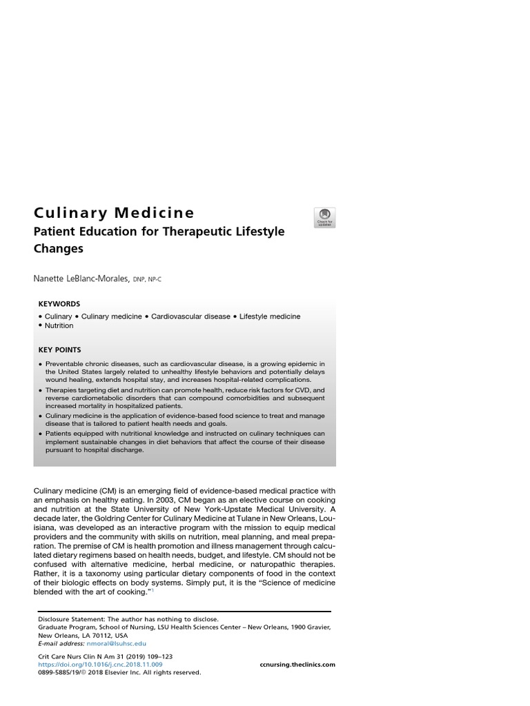 Culinary Medicine for Health Improvement | PDF