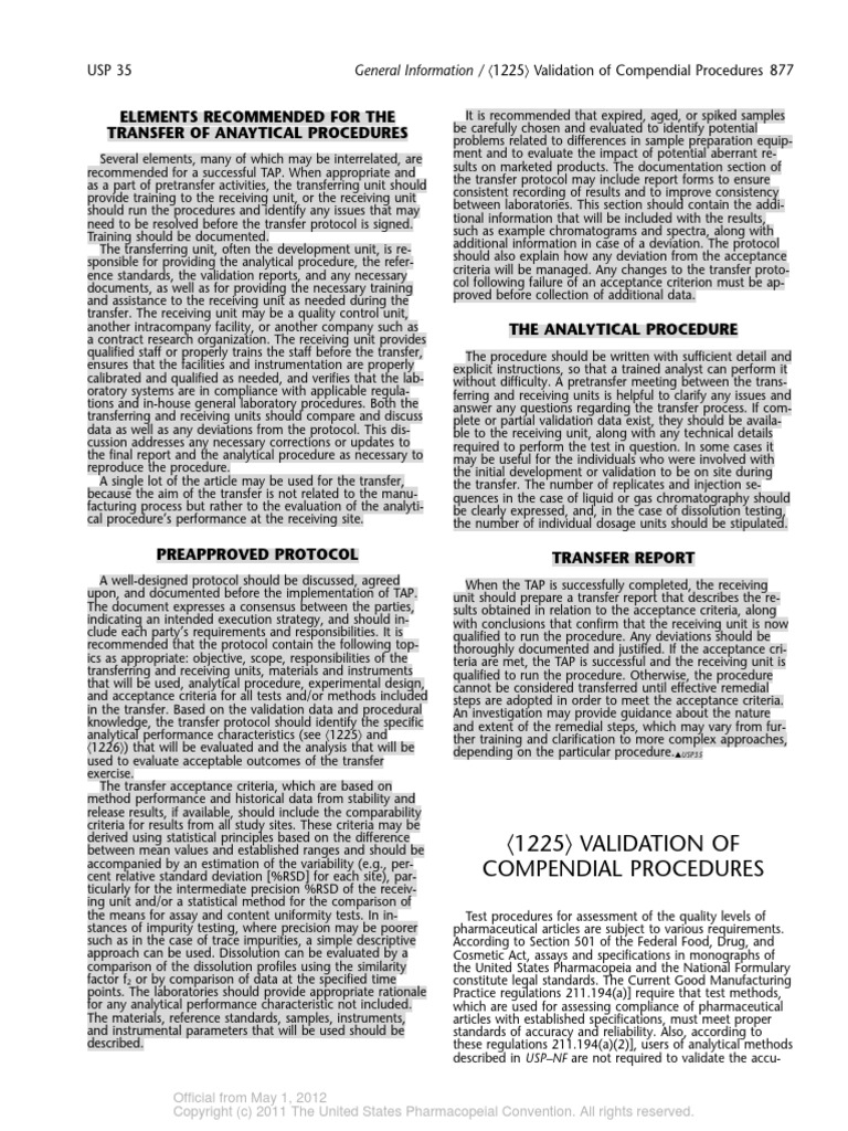 0877-0882 (1225) Validation of Compendial Procedures | PDF | Detection ...