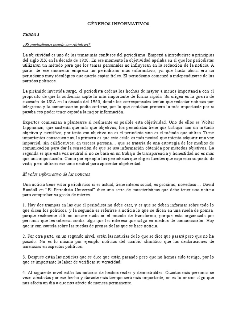 Tipos de géneros informativos en periodismo | PDF | Libertad de ...