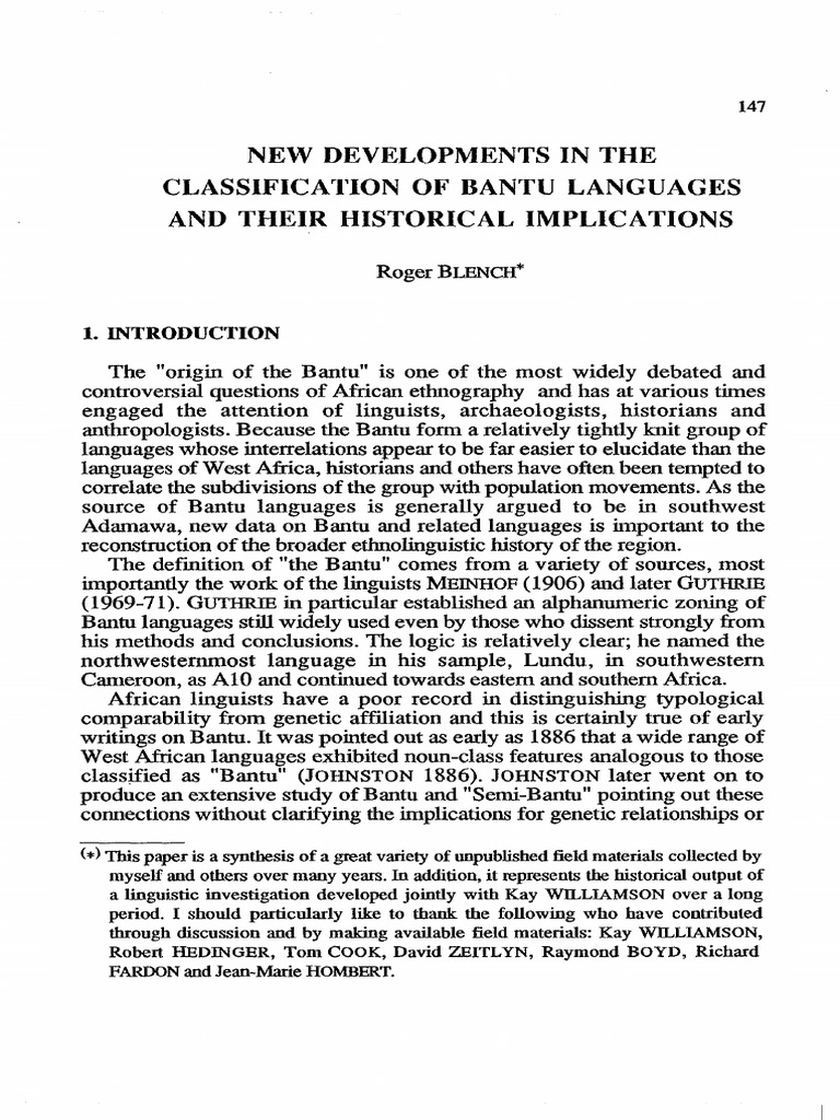 New Developments in The Classificaiion Bantu Languages and Their ...