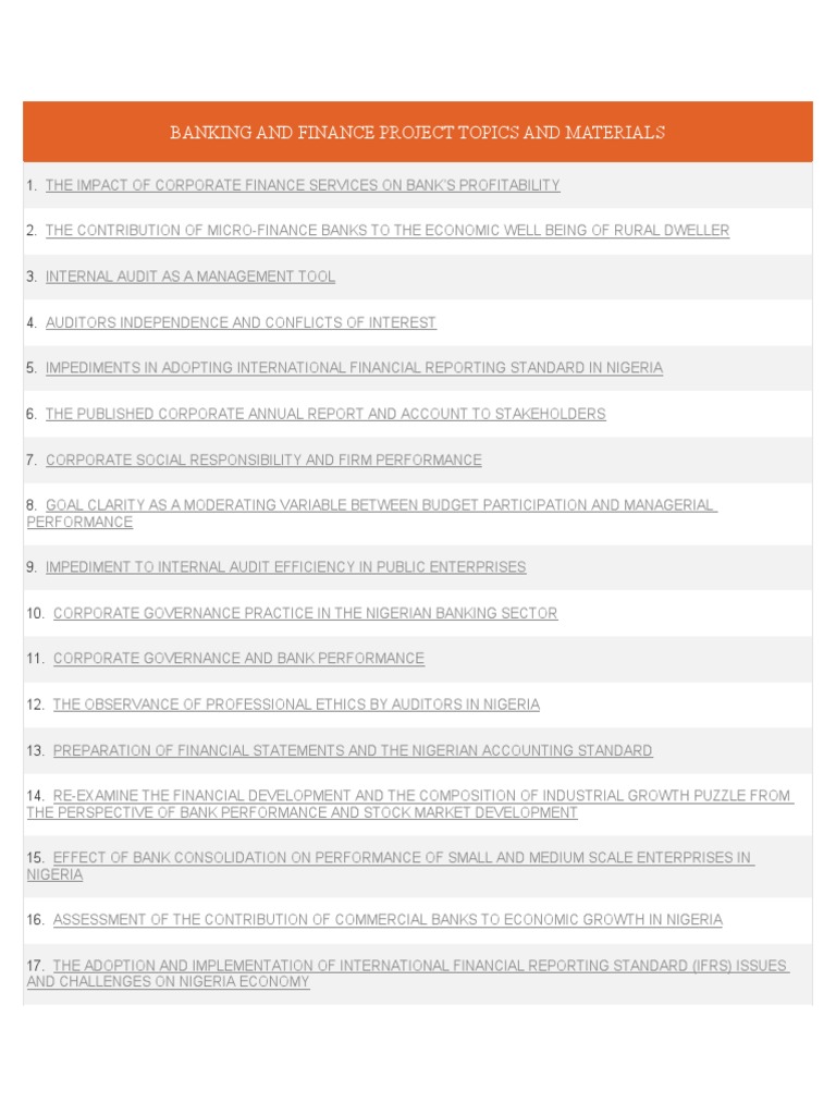 Banking and Finance Project Topics | PDF | Banks | Audit