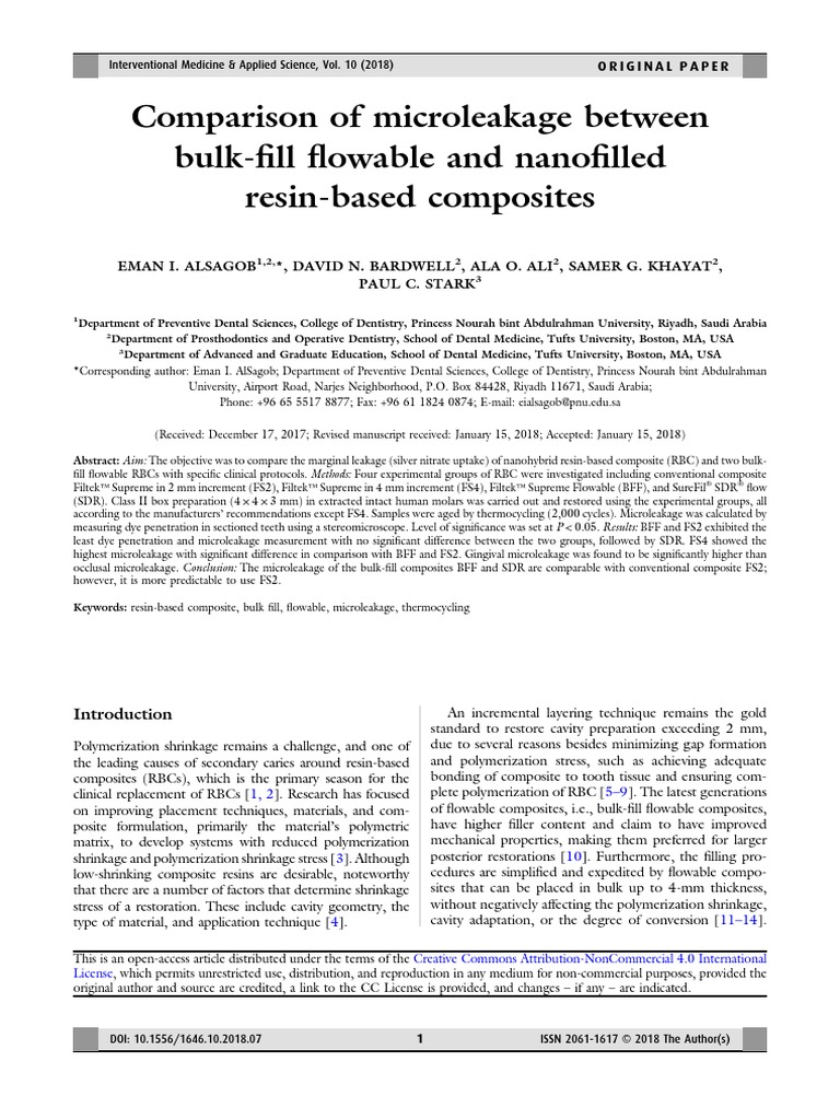 Comparison of Microleakage Between BulkFill Owable and Nanofilled