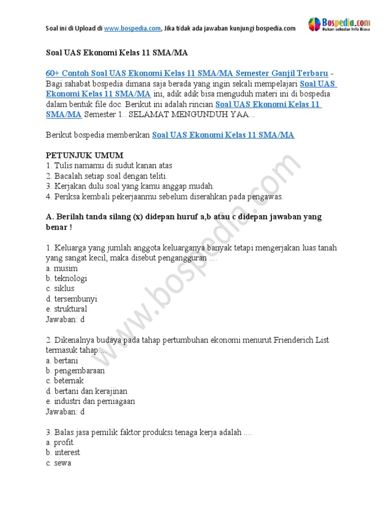 Menguasai Ekonomi Kelas 10 Semester 2: Kumpulan Contoh Soal UAS dan Strategi Jitu Menghadapinya