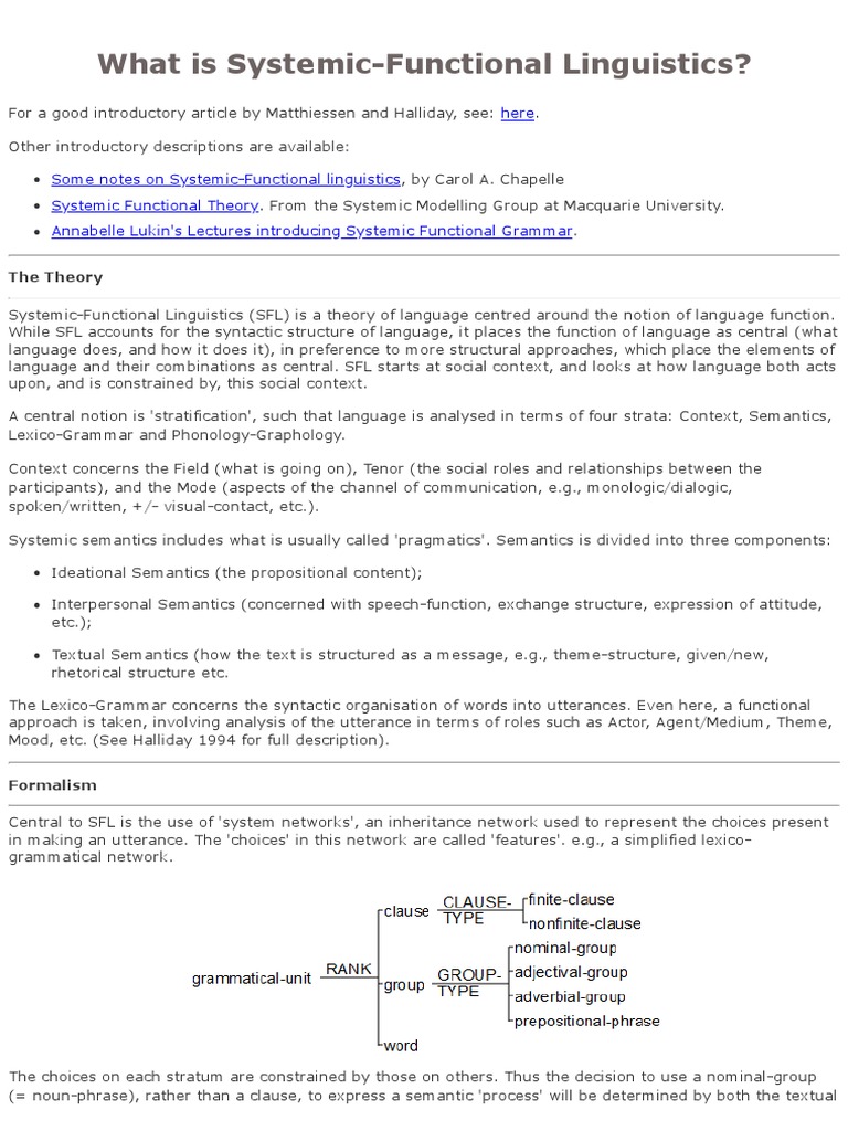 What Is Systemic-Functional Linguistics?: The Theory | PDF | Language ...