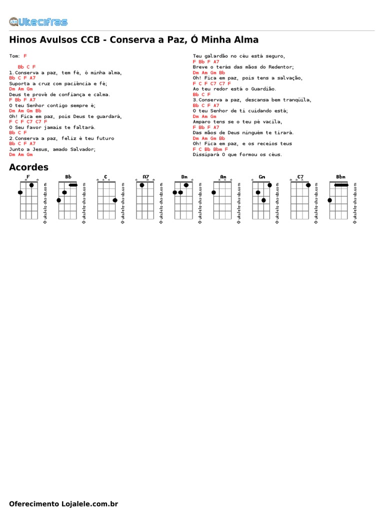 Hinos Avulsos Ccb Conserva A Paz ó Minha Alma Uke Cifras Pdf