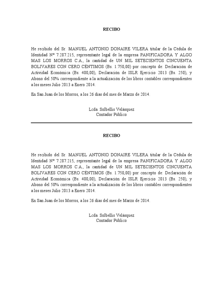 Modelo de Recibo de Pago Contable | PDF | Contabilidad | Servicios ...