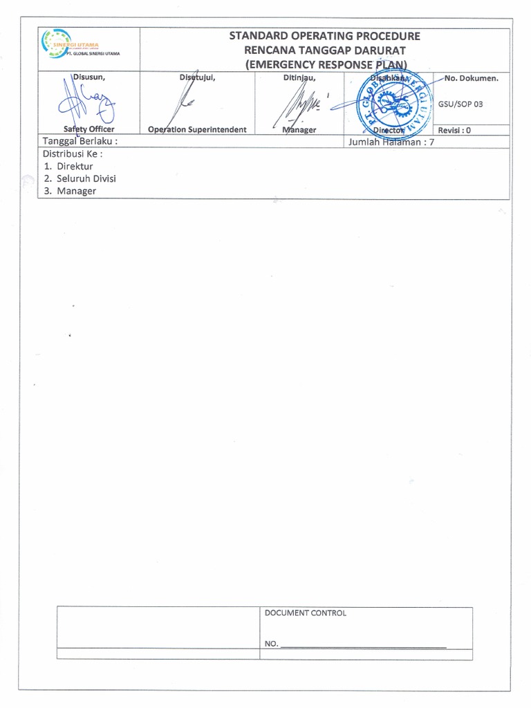Standard Operating Rencana Tanggap Darurat (Emergency Response Plan) | PDF