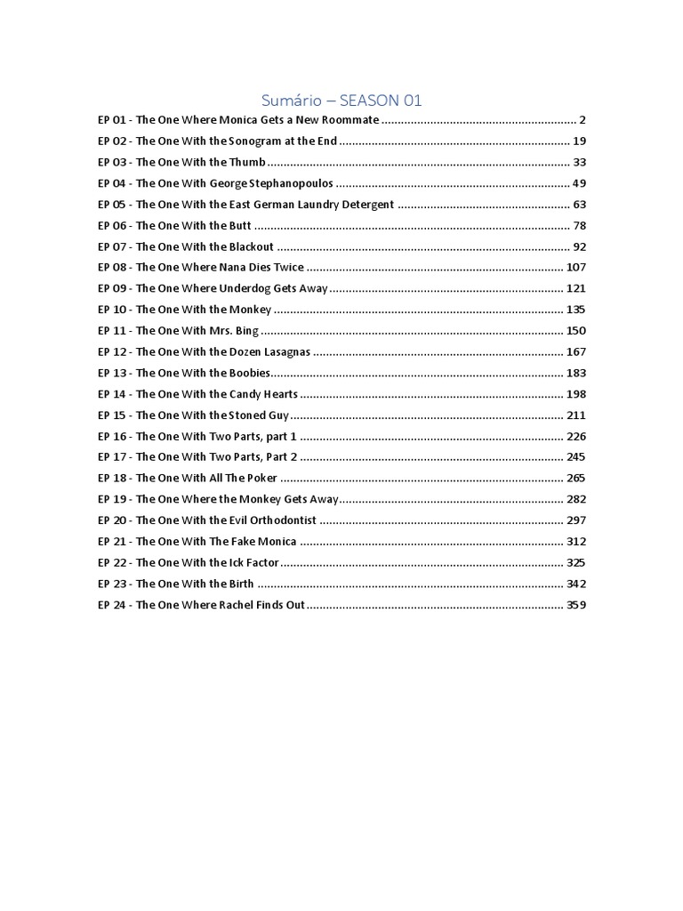 Friends Season 1 Episode Guide | PDF | Friends | Leisure
