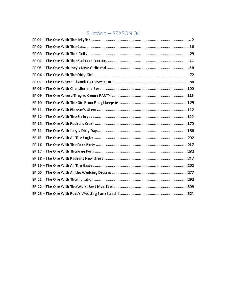 Friends Season 4 Episode Summaries | PDF | Friends
