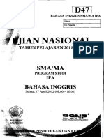 Naskah Soal UN Bahasa Inggris SMA 2012 Paket D47