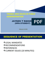 Trends and Issues in Public Administration: Jayson T Manuel