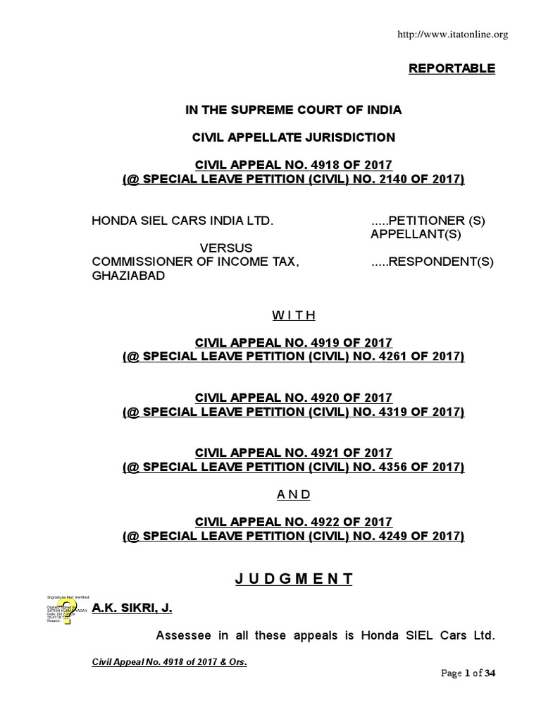 Honda Siel Cars India Ltd. ..... PETITIONER (S) Appellant (S) Versus ...