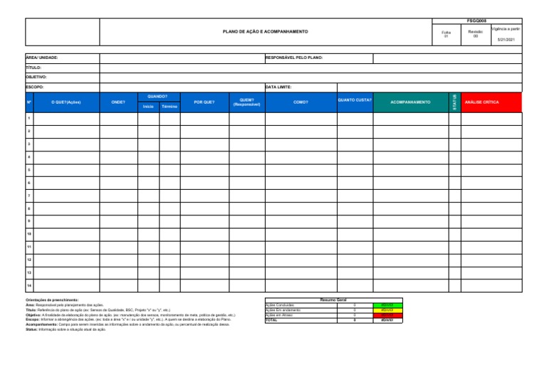 Plano de Ação e Acompanhamento FSGQ008 | PDF | Business