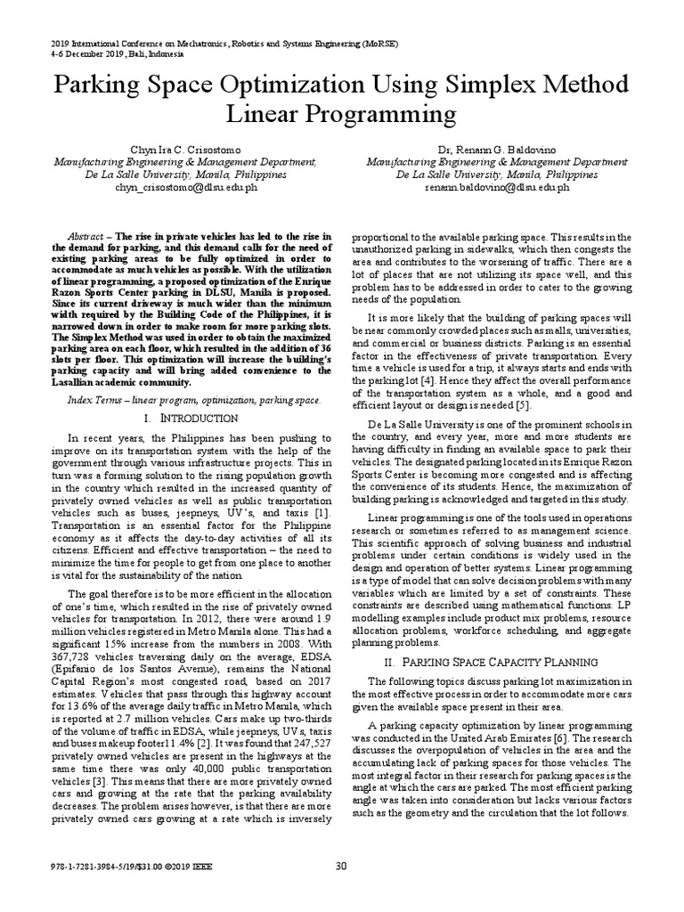 Parking Space Optimization Using Simplex Method Linear Programming ...