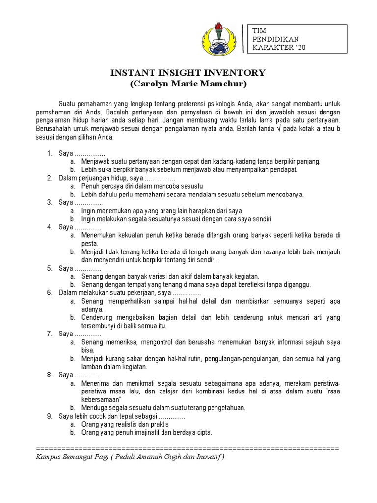 Inventarisasi Insight Psikologis | PDF