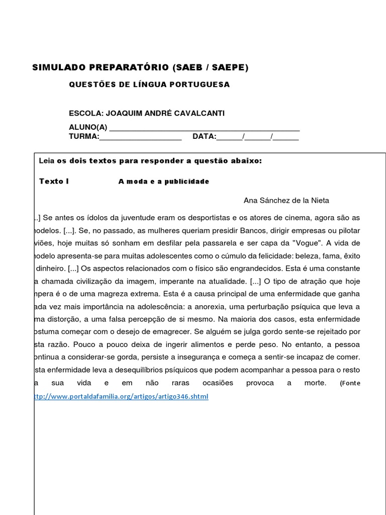 A influência da moda e da publicidade na percepção corporal da adolescência PDF Escravidão