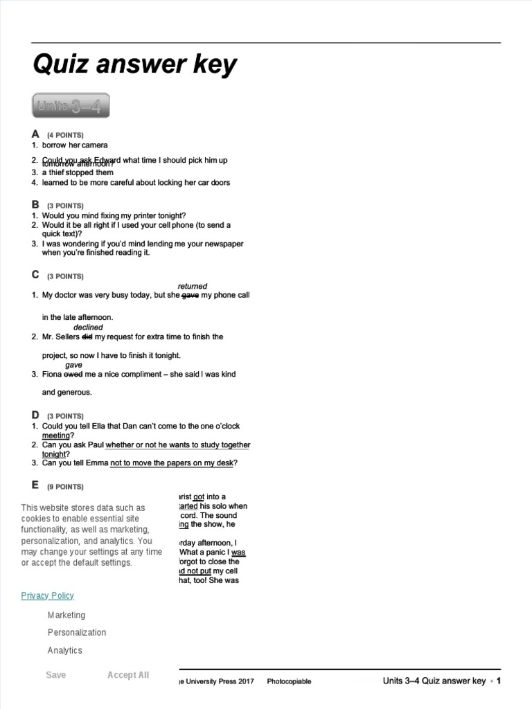 Quiz Answer Key Quiz Answer Key: Units | PDF