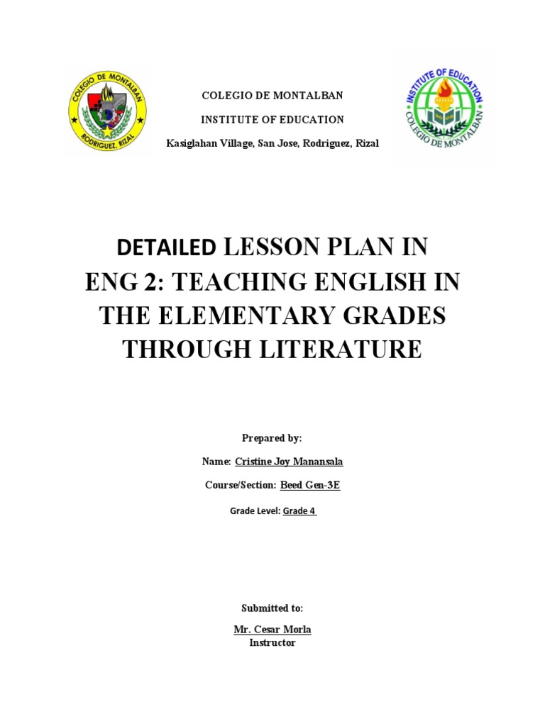 Grade 4 English Literature Lesson Plan | PDF | Narrative | Lesson Plan