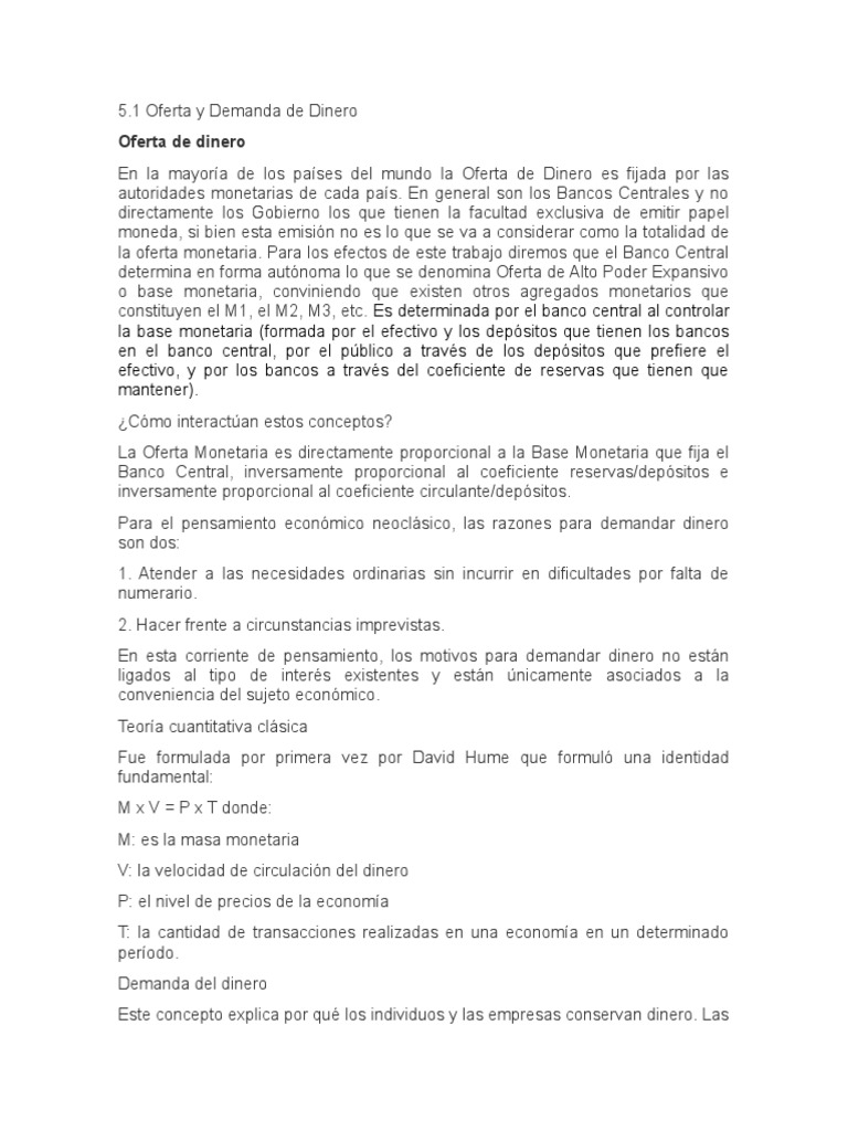 Oferta y Demanda de Dinero | PDF | Demanda de dinero | Oferta de dinero