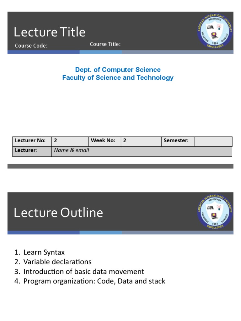 Lecture Title: Dept. of Computer Science Faculty of Science and ...