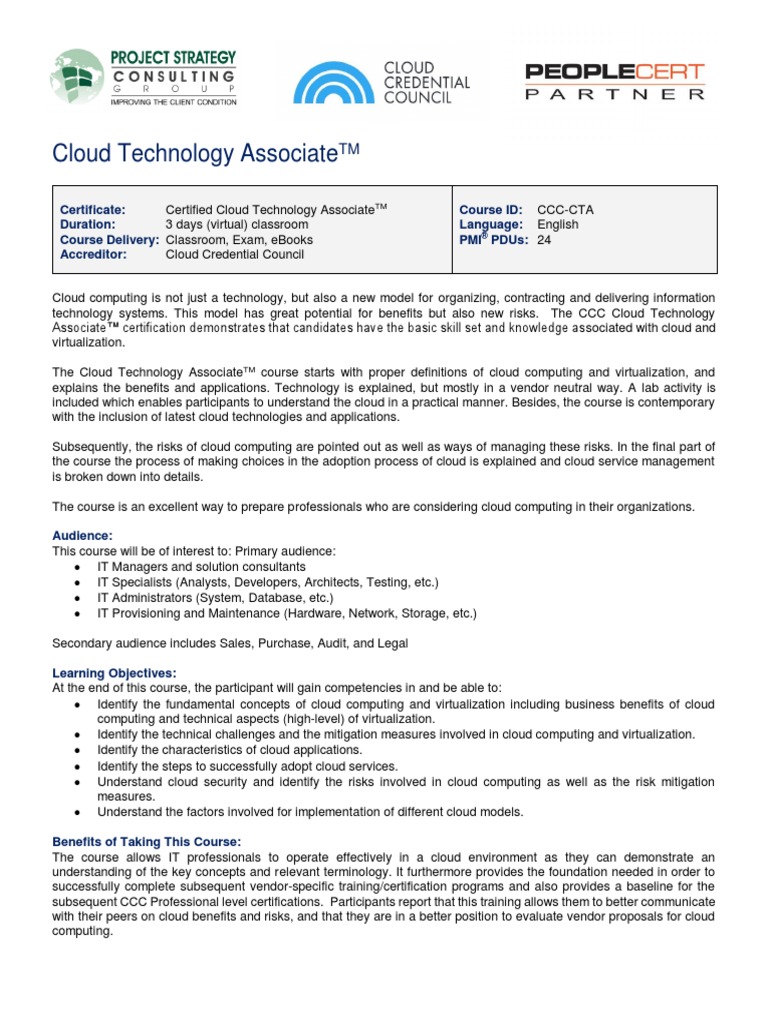 Cloud Technology Associate: Certificate: Duration: Course Delivery ...