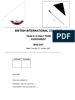 British International College: Year 9-10 Half Term Assessment Biology