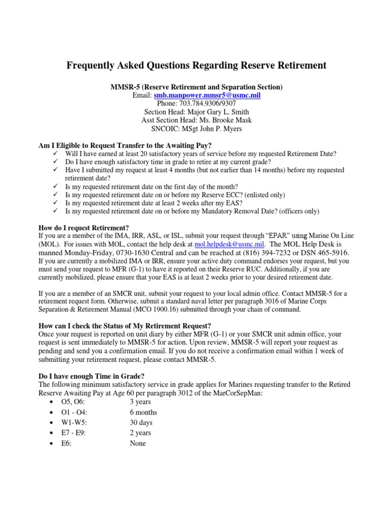 Frequently Asked Questions Regarding Reserve Retirement | PDF | Government