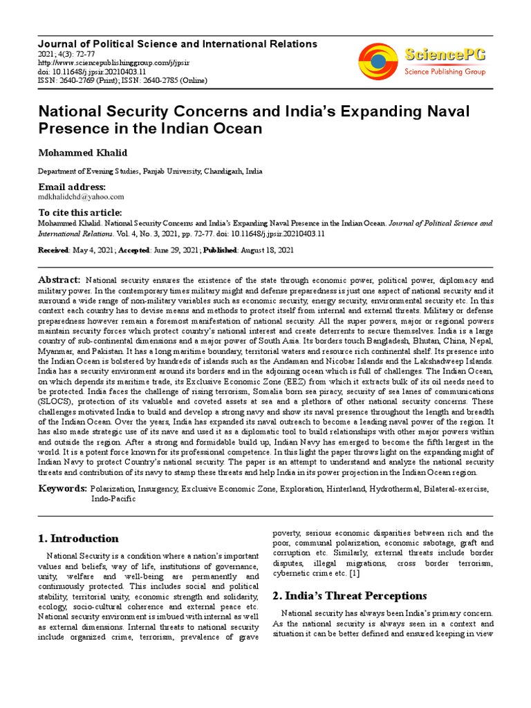 Indian Navy's Role in National Security | PDF | Navies | United States Navy