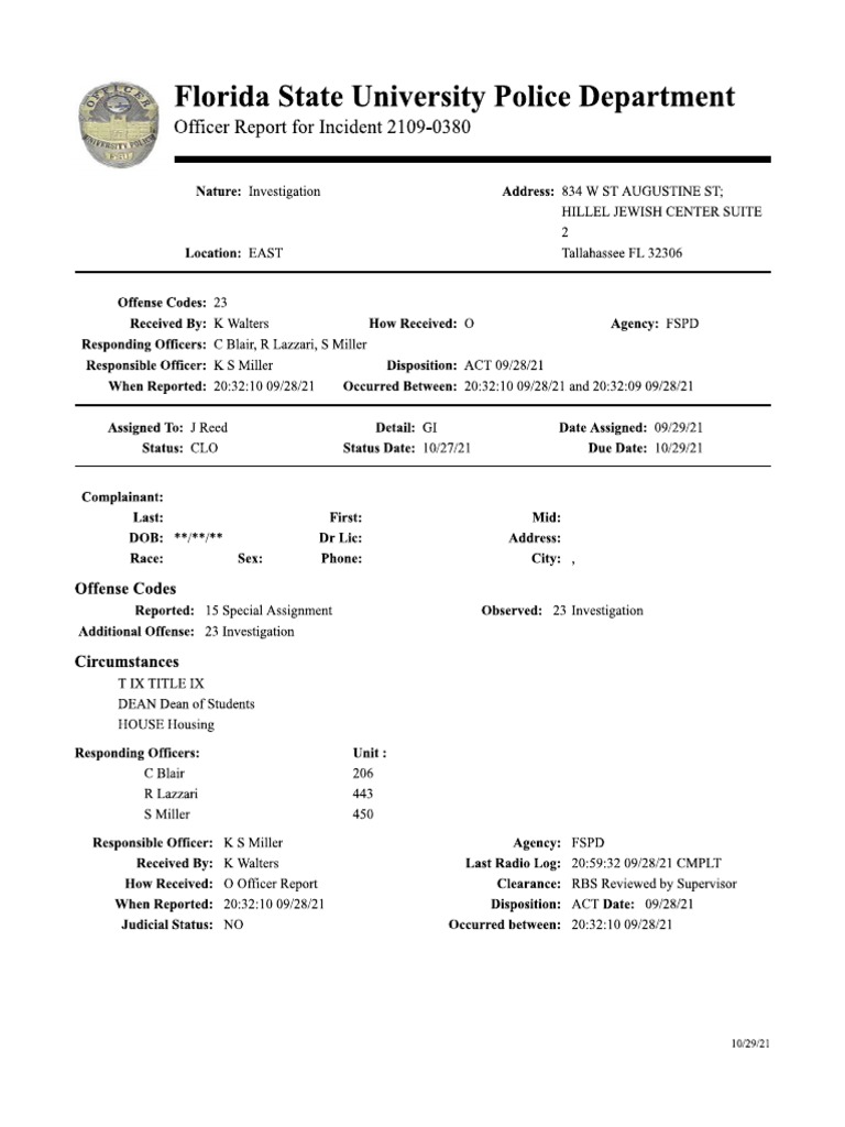 Florida State University Police Department Report On Fake Flyers | PDF