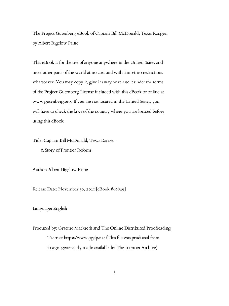Captain Bill McDonald, Texas Ranger | PDF | Project Gutenberg | Texas  Ranger Division