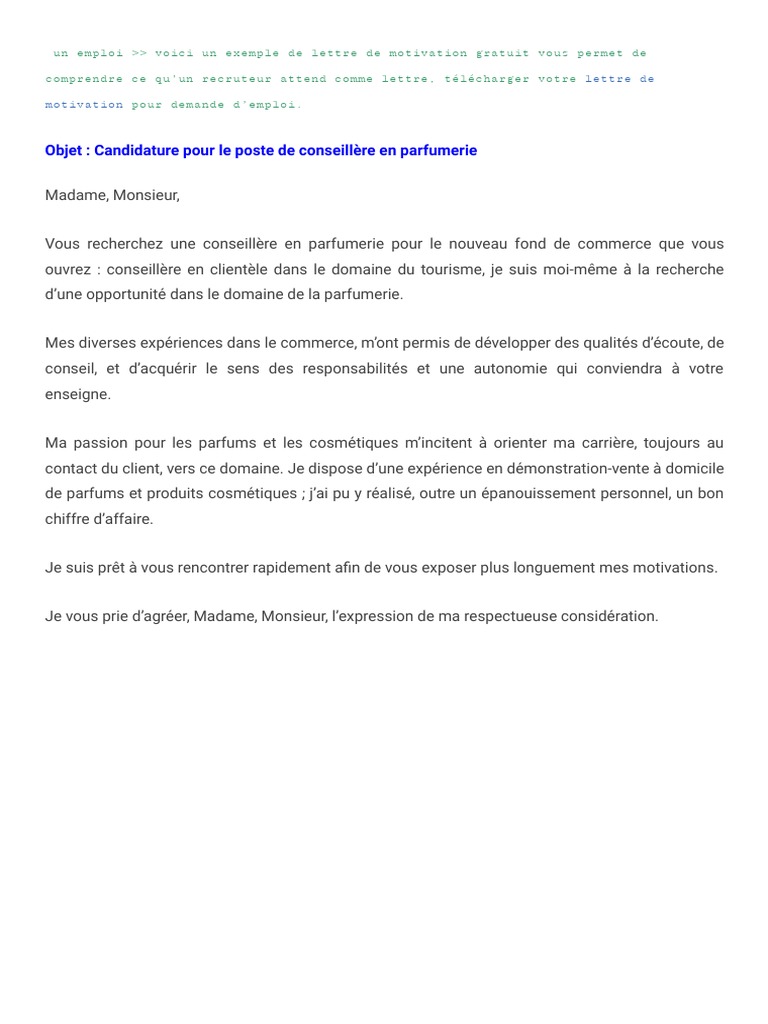 Lettre de motivation conseillre parfumerie | PDF | volution de carrire