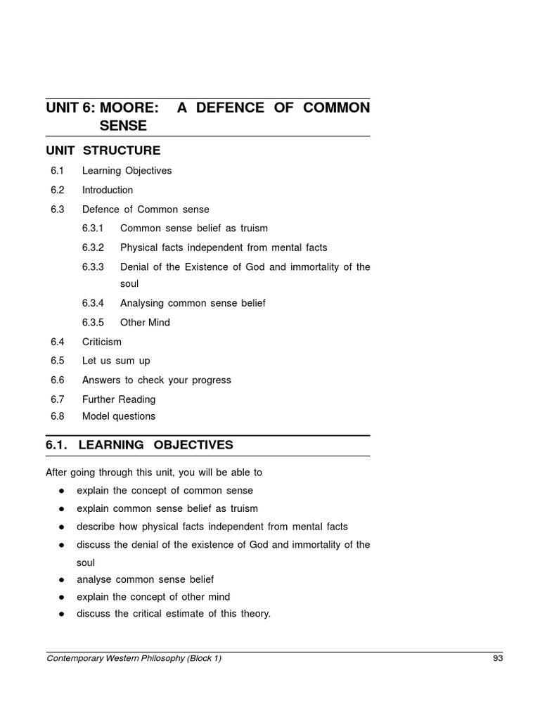 Moore's Defense of Common Sense | PDF | Common Sense | Philosophy