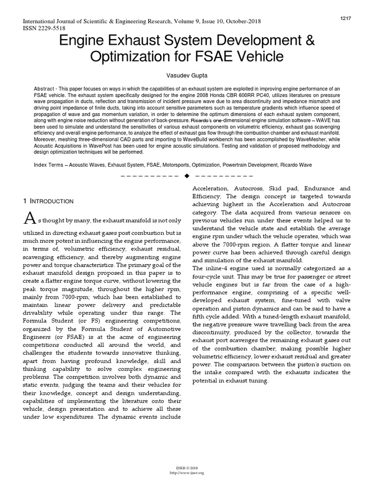 Engine Exhaust System Development Optimization For FSAE Vehicle | PDF ...