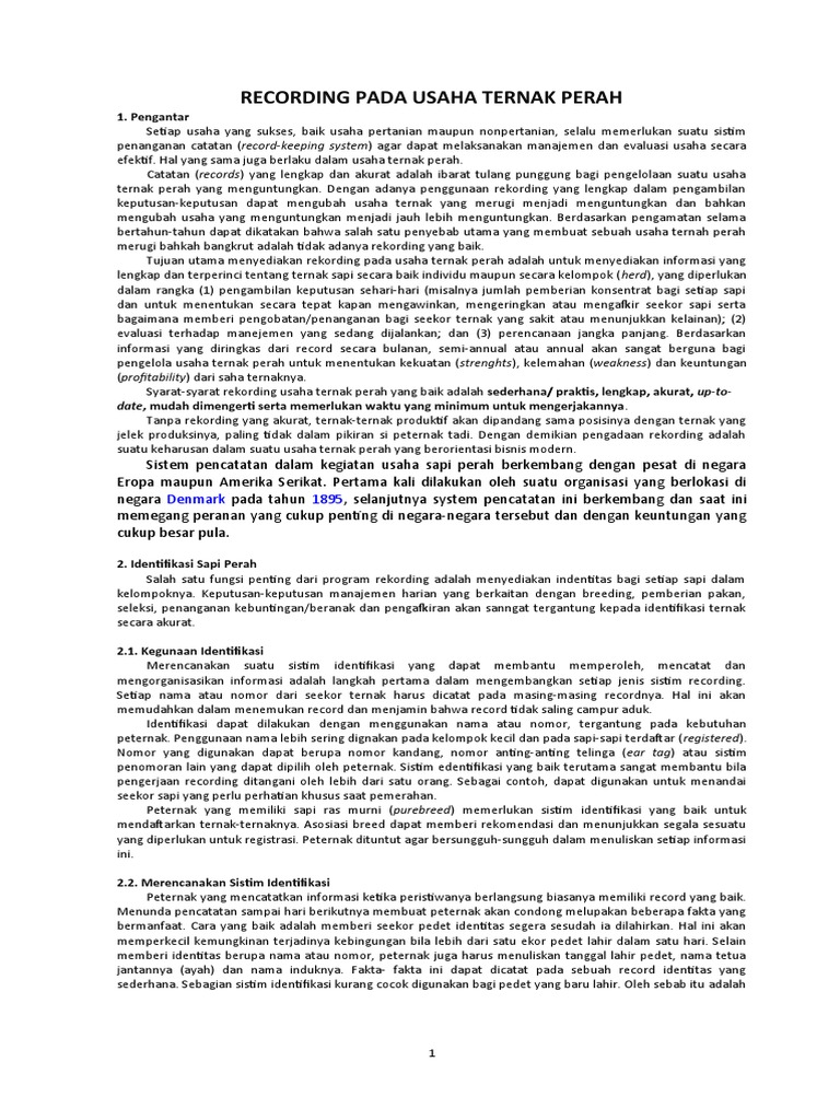 Sistem Rekording Ternak Perah Efektif | PDF