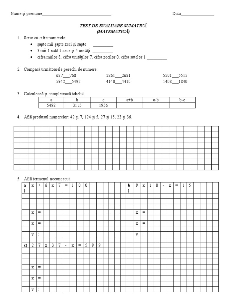 Test Sumativ Matematica | PDF
