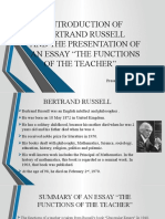 Introduction of Bertrand Russell and The Presentation of An Essay "The Functions of The Teacher"