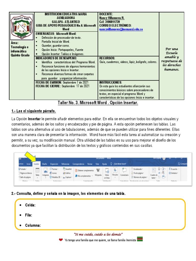 Guía de Microsoft Word para Quinto Grado | PDF | Microsoft Word ...