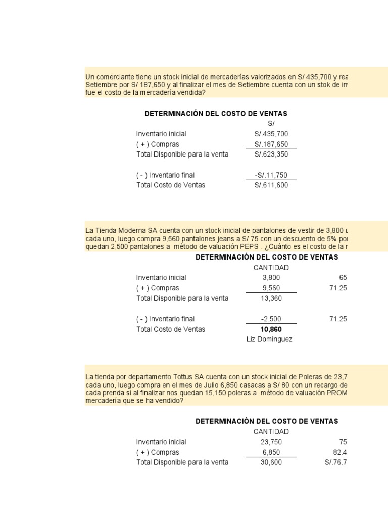 Cálculo del Costo de Ventas y Stock | PDF | Inventario | Estado de ...
