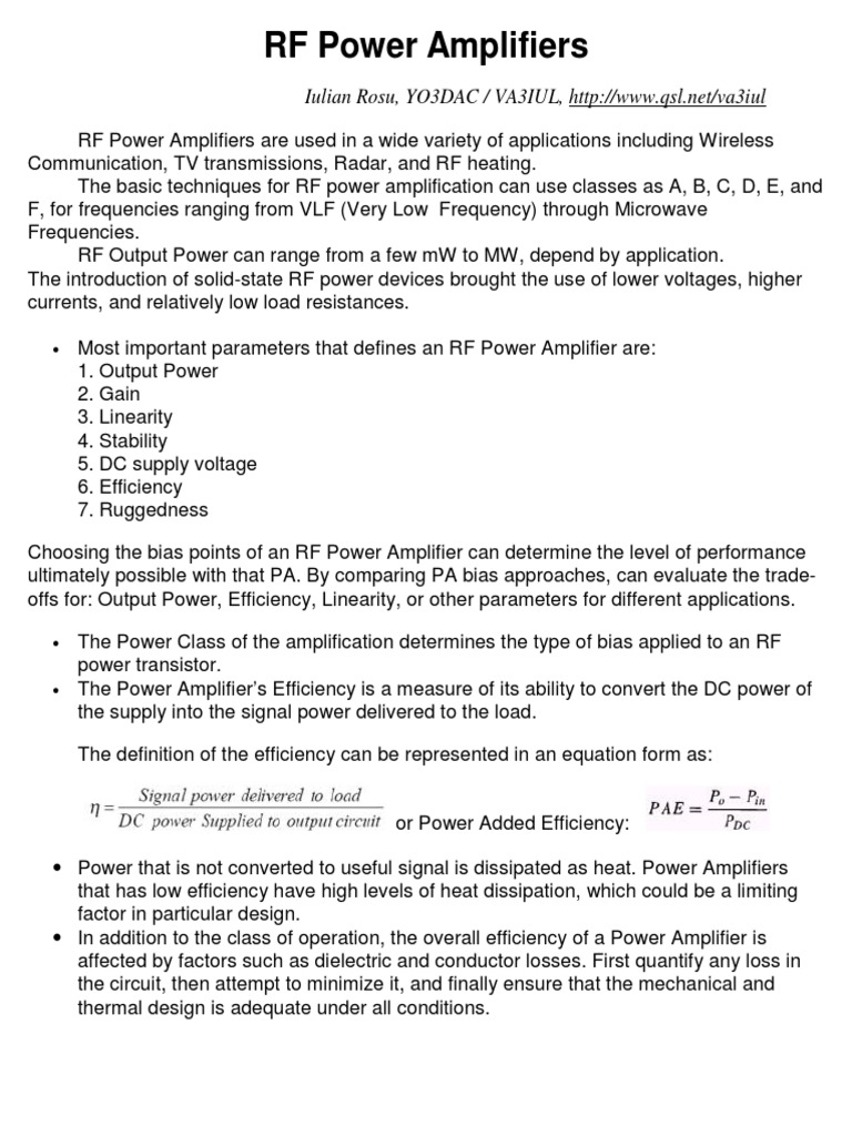 Understanding RF Power Amplifiers A Comprehensive Review of Power
